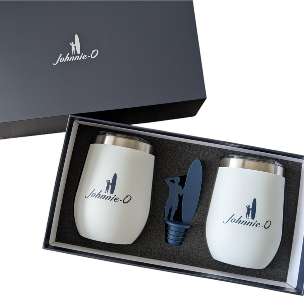 Johnnie O Stainless Steel Wine Tumbler Gift Set New White Stemless Wine Stopper